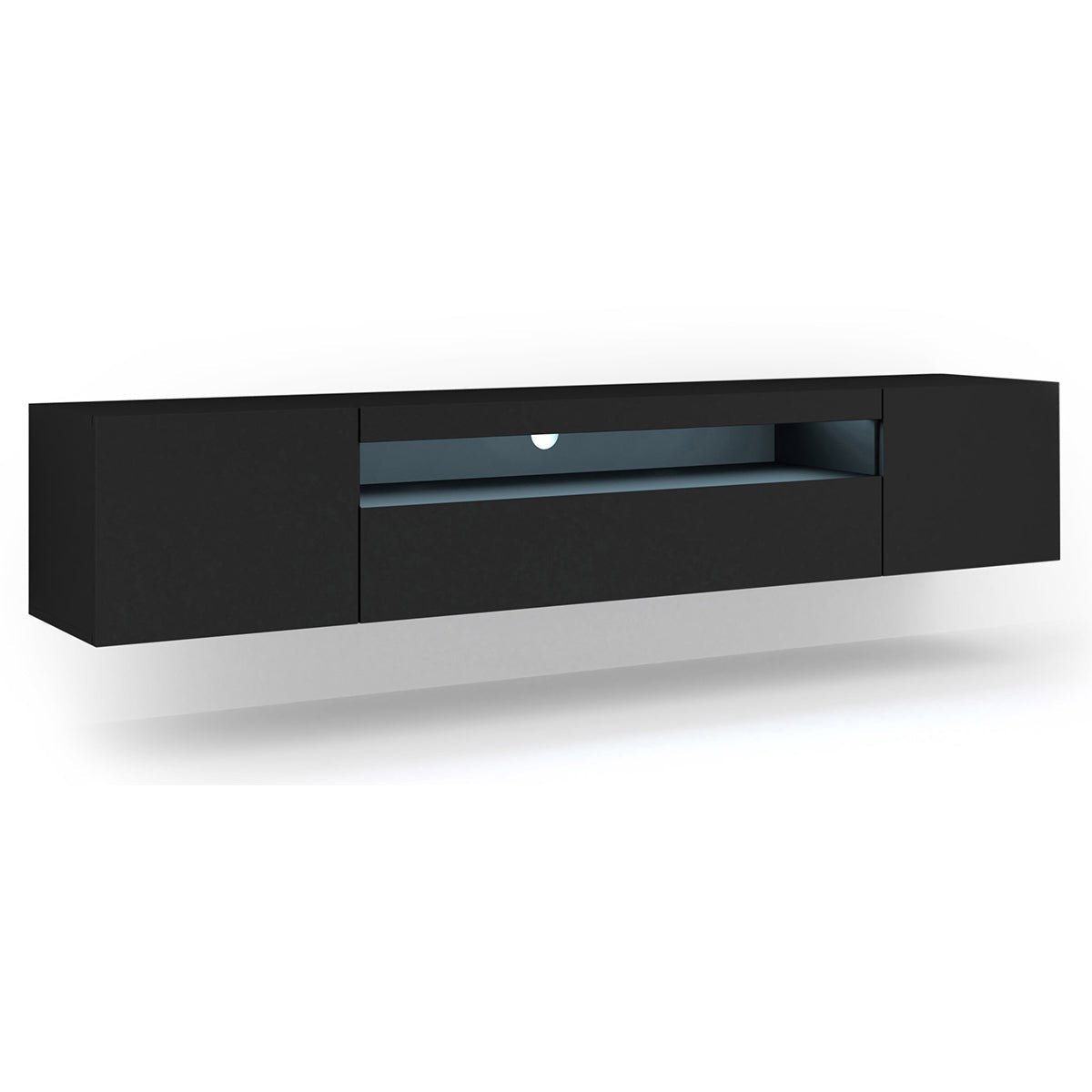 Meuble TV mural 3 portes 200 cm LED Aurus Noir