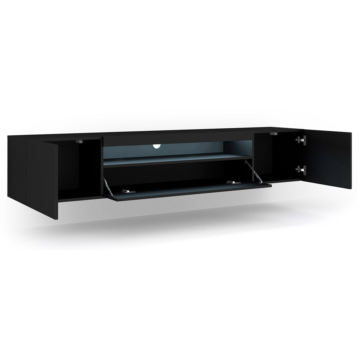 Meuble TV mural 3 portes 200 cm LED Aurus Noir - vue 2