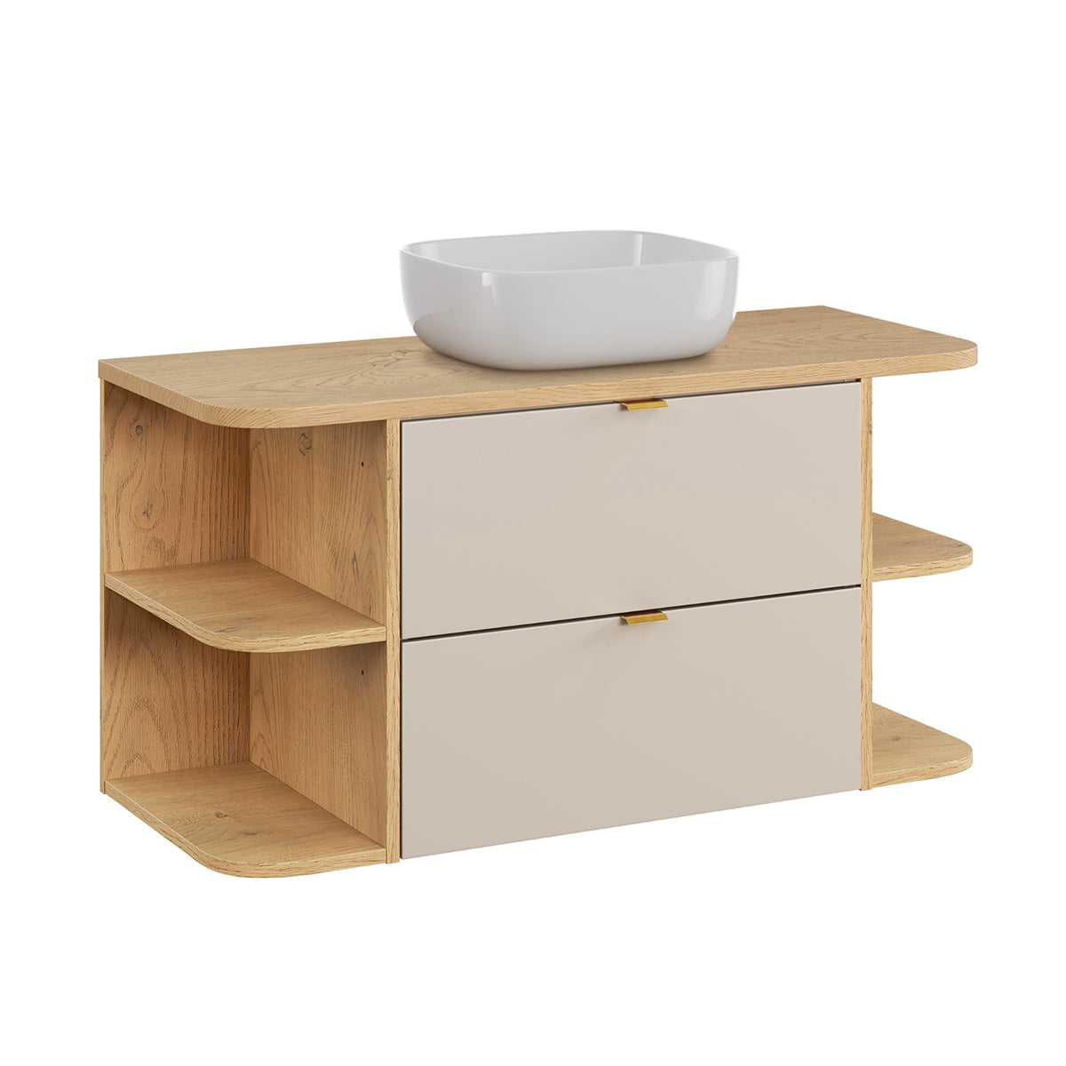 Meuble simple vasque 100cm niches arrondies Azel Cachemire et Bois