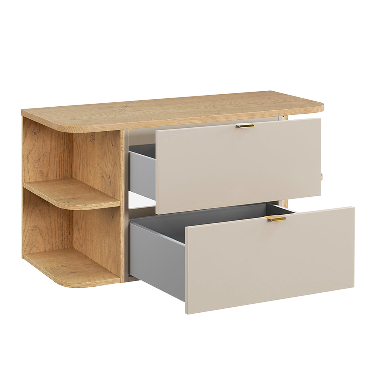 Ensemble meuble sous-vasque 100cm niches arrondies et colonne Azel Cachemire et Bois - vue 2