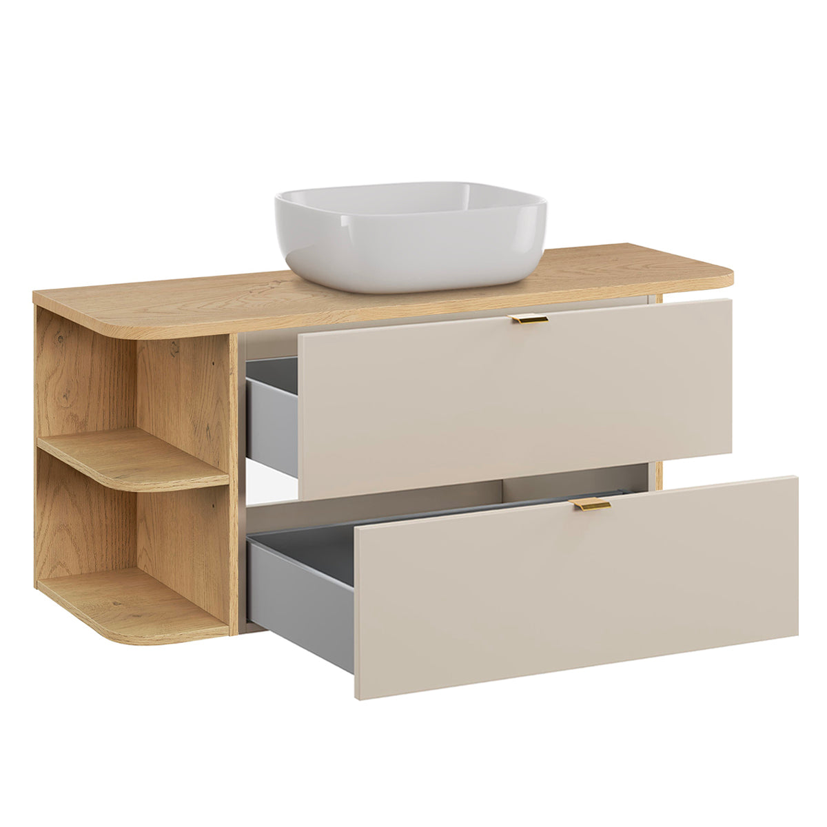 Meuble simple vasque 120cm niches arrondies Azel Cachemire et Bois - vue 2