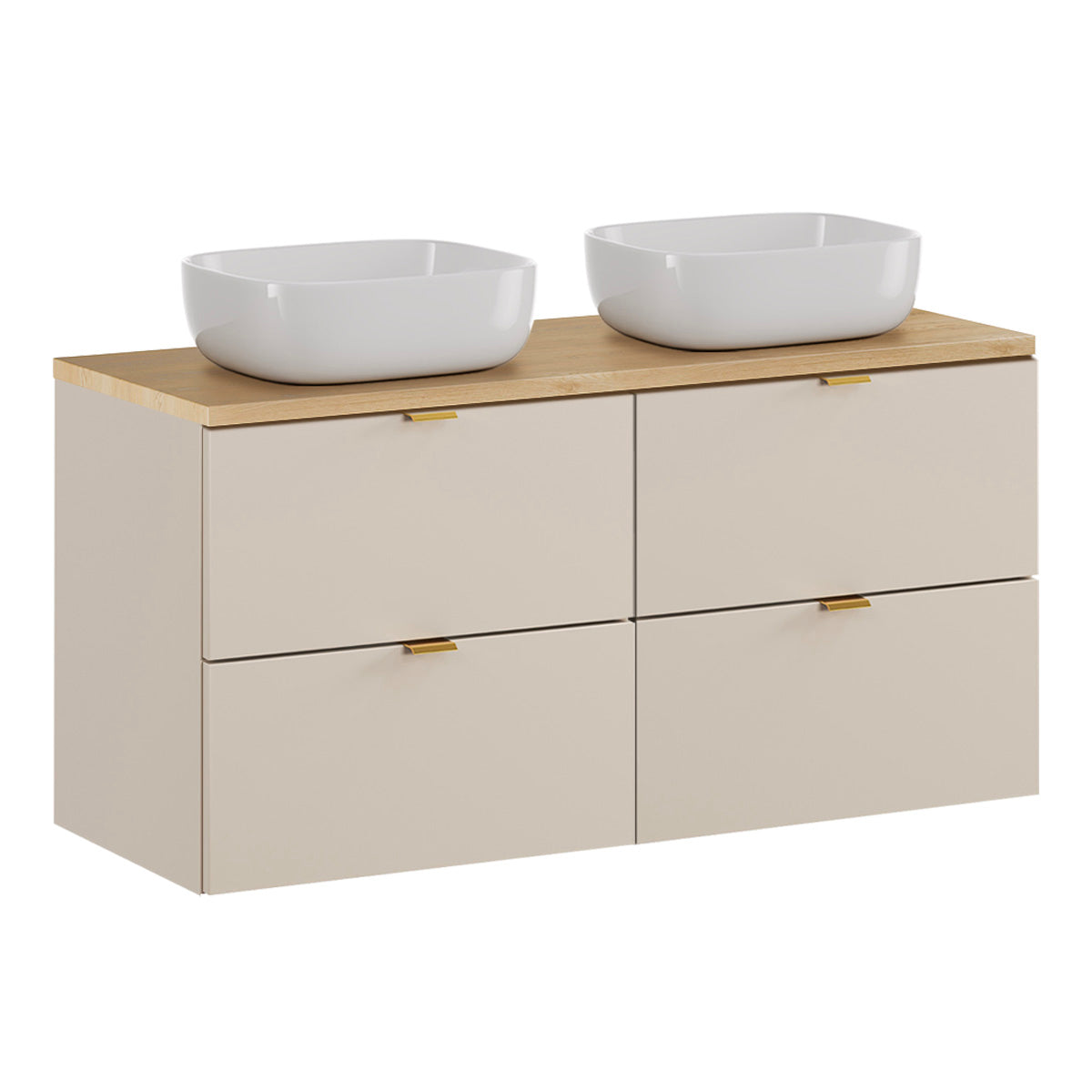 Ensemble meuble double vasque 120cm et colonne Azel Cachemire et Bois - vue 3