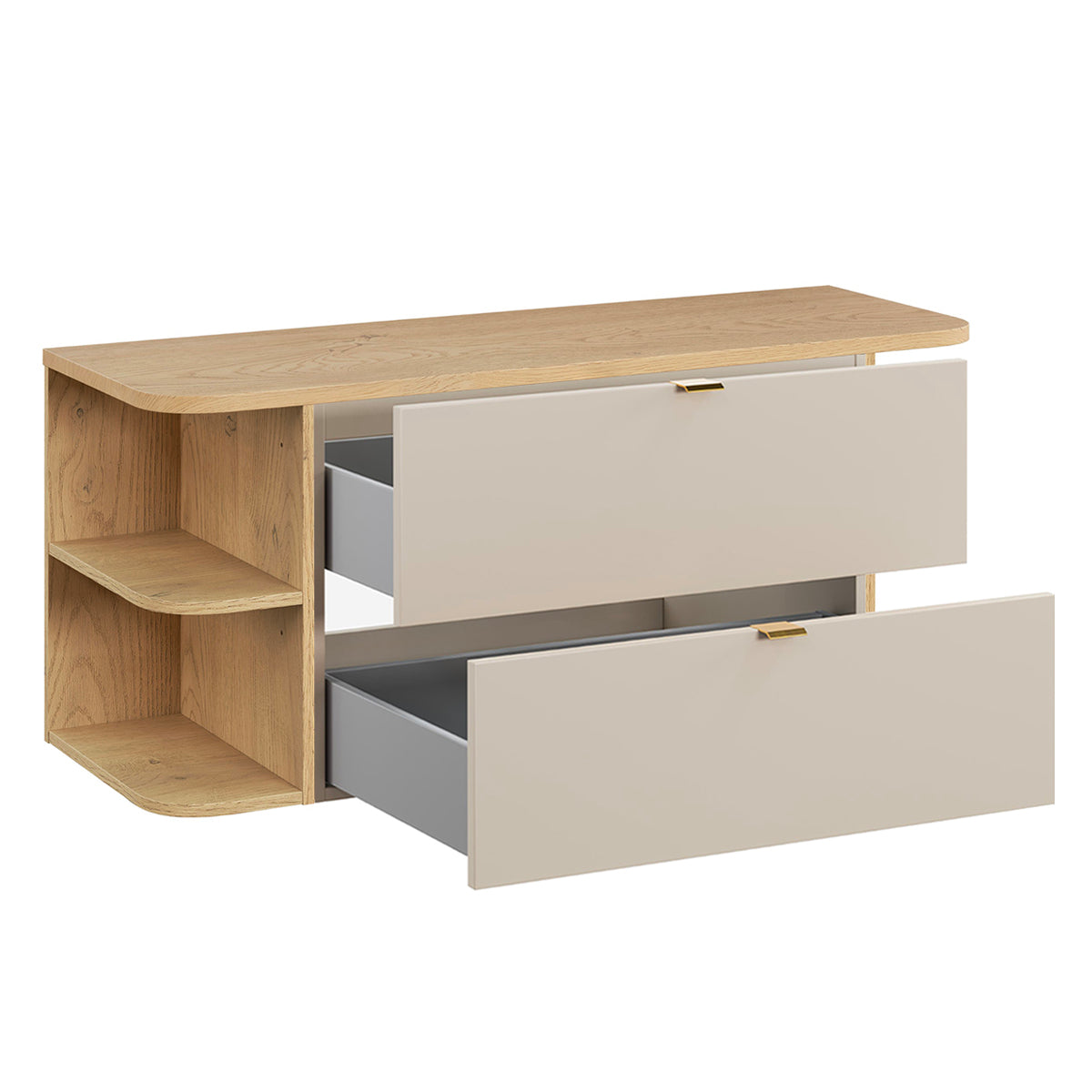 Ensemble meuble sous-vasque 120cm niches arrondies et colonne Azel Cachemire et Bois - vue 2