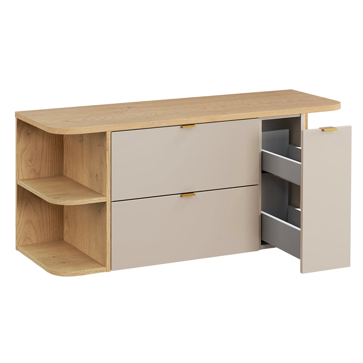 Ensemble meuble sous-vasque 120cm 3 tiroirs niches arrondies et colonne Azel Cachemire et Bois - vue 3