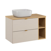 Meuble simple vasque 80cm 2 niches Azel Cachemire et Bois