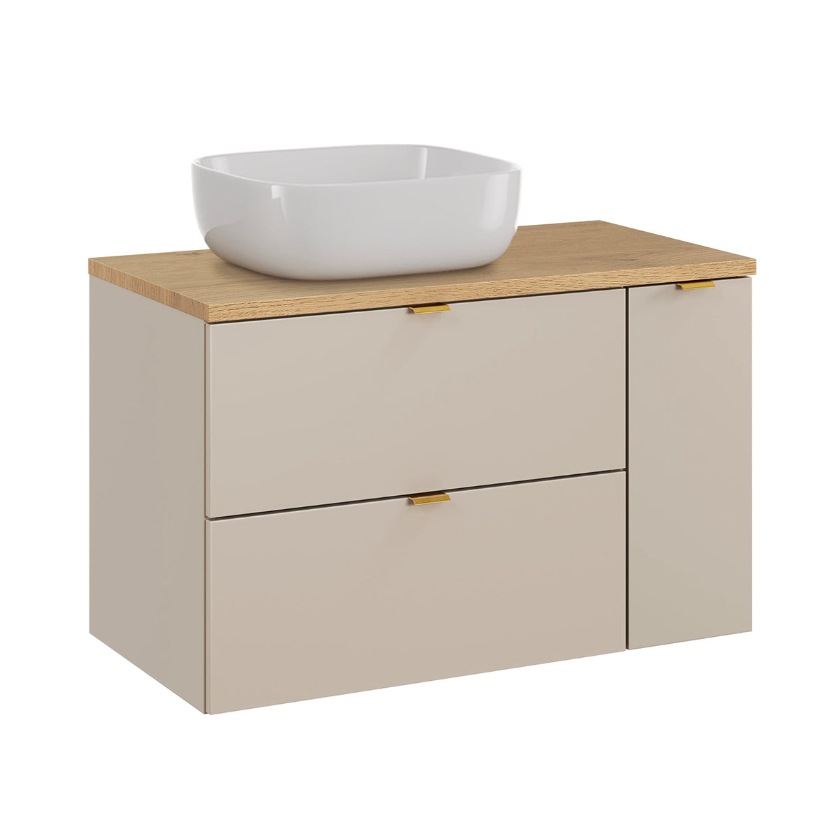 Meuble simple vasque 80cm 3 tiroirs Azel Cachemire et Bois