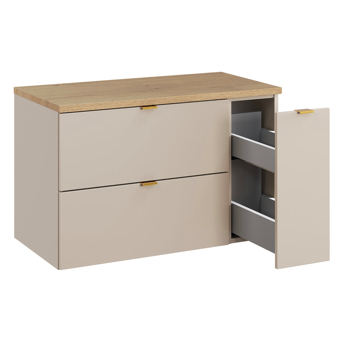 Meuble sous-vasque 80cm 3 tiroirs Azel Cachemire et Bois - vue 2