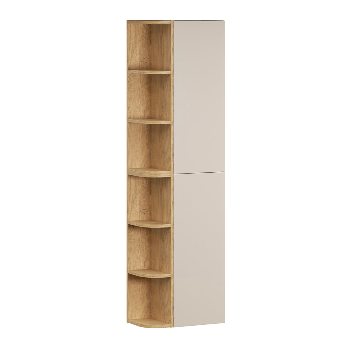 Ensemble meuble simple vasque 120cm niches arrondies colonne et miroir LED Azel Cachemire et Bois - vue 6