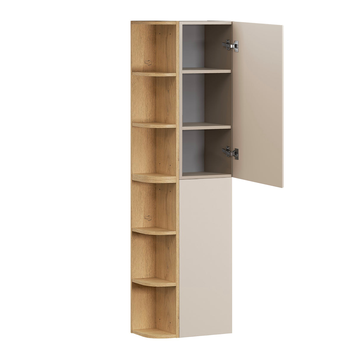 Ensemble meuble simple vasque 120cm 3 tiroirs niches arrondies et colonne Azel Cachemire et Bois - vue 5