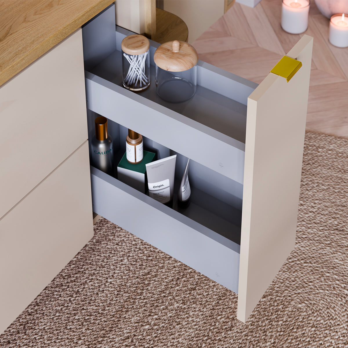 Meuble simple vasque 80cm 3 tiroirs Azel Cachemire et Bois - vue 5