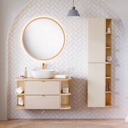 Ensemble meuble simple vasque 100cm niches arrondies et colonne Azel Cachemire et Bois
