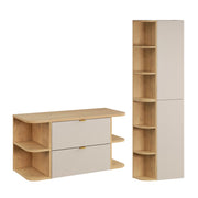 Ensemble meuble sous-vasque 100cm niches arrondies et colonne Azel Cachemire et Bois