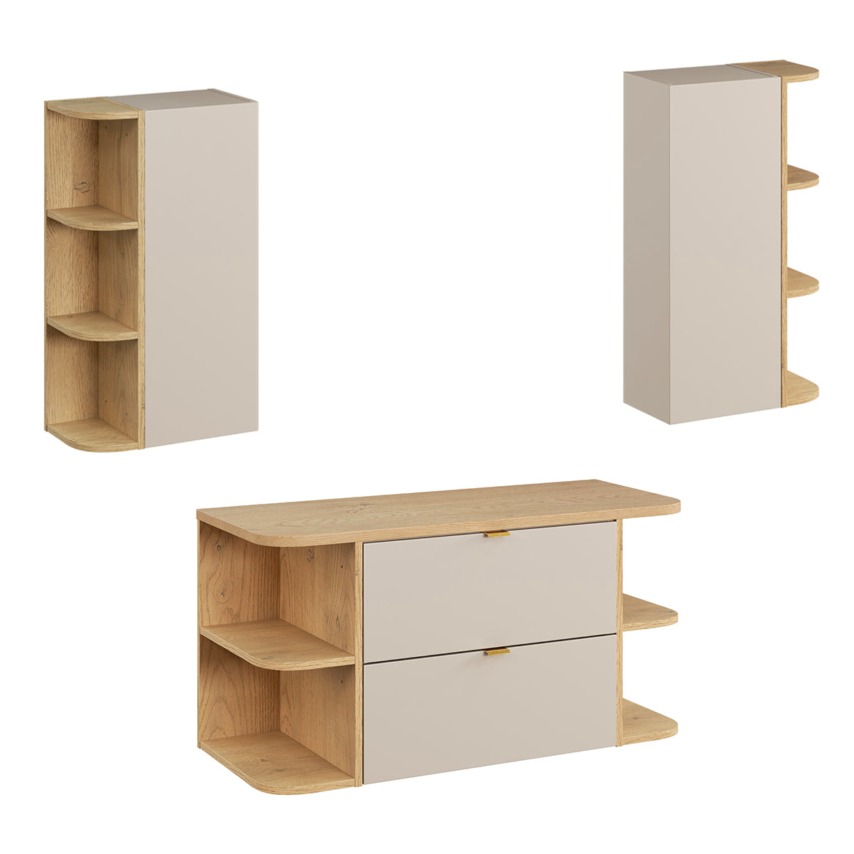 Ensemble meuble sous-vasque 100cm niches arrondies et colonne Azel Cachemire et Bois - vue 8
