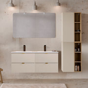 Ensemble meuble double vasque encastrée 120cm et colonne Azel Cachemire et Bois
