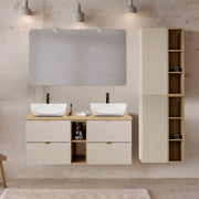 Ensemble meuble double vasque 120cm 2 niches et colonne Azel Cachemire et Bois
