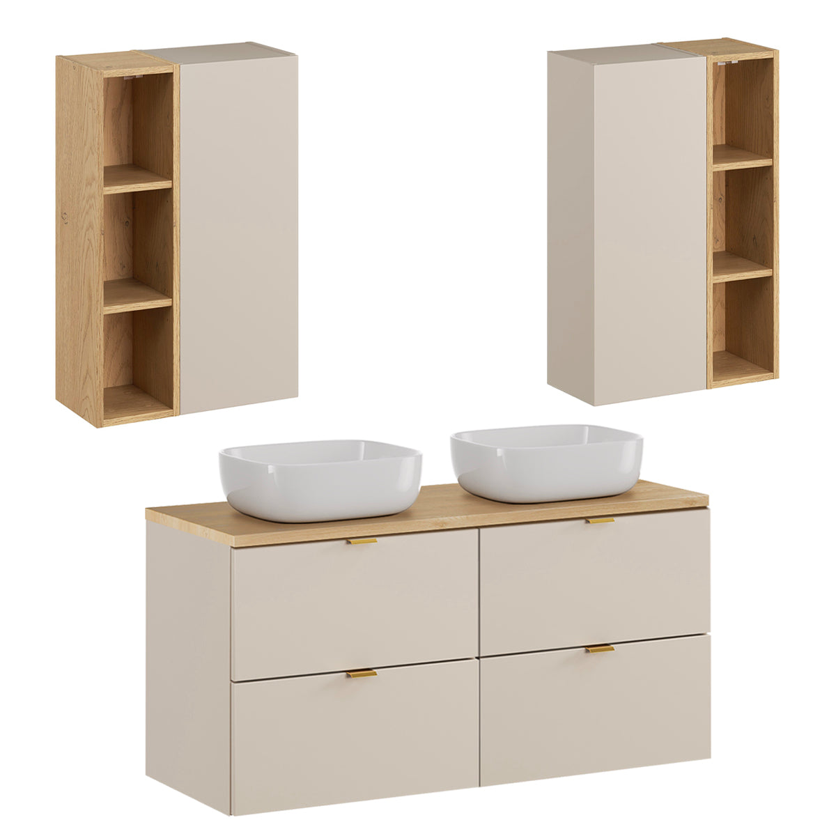 Ensemble meuble double vasque 120cm et colonne Azel Cachemire et Bois - vue 8
