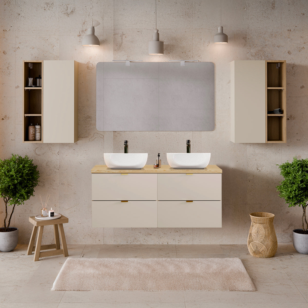 Meuble sous-vasque 120cm plan de toilette Azel Cachemire et Bois - vue 2