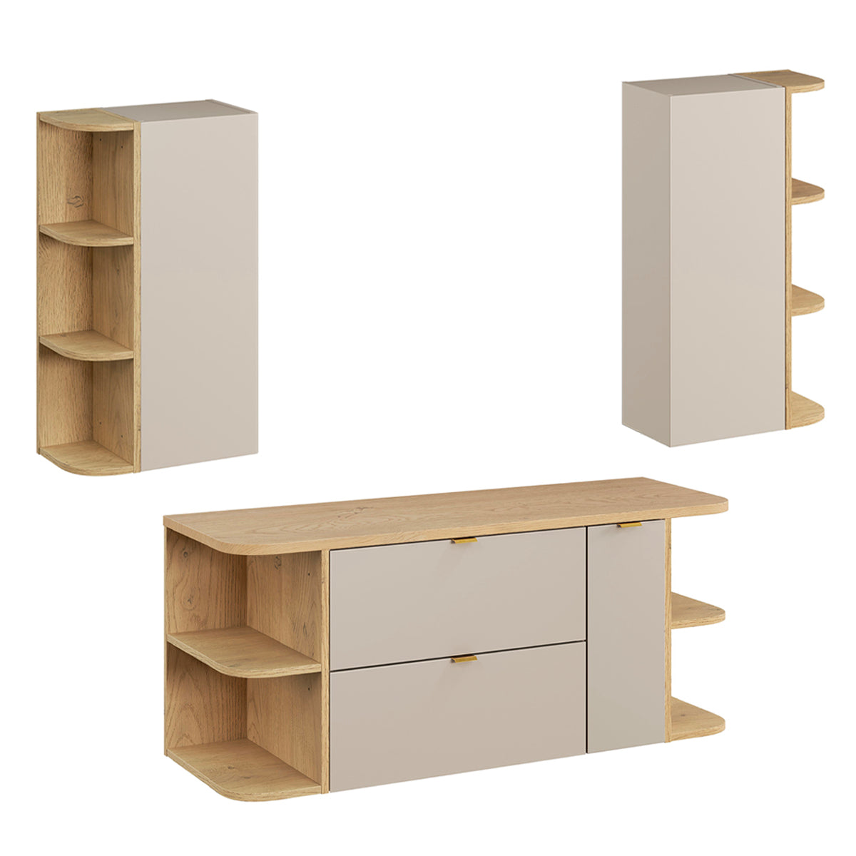 Ensemble meuble sous-vasque 120cm 3 tiroirs niches arrondies et colonne Azel Cachemire et Bois - vue 10