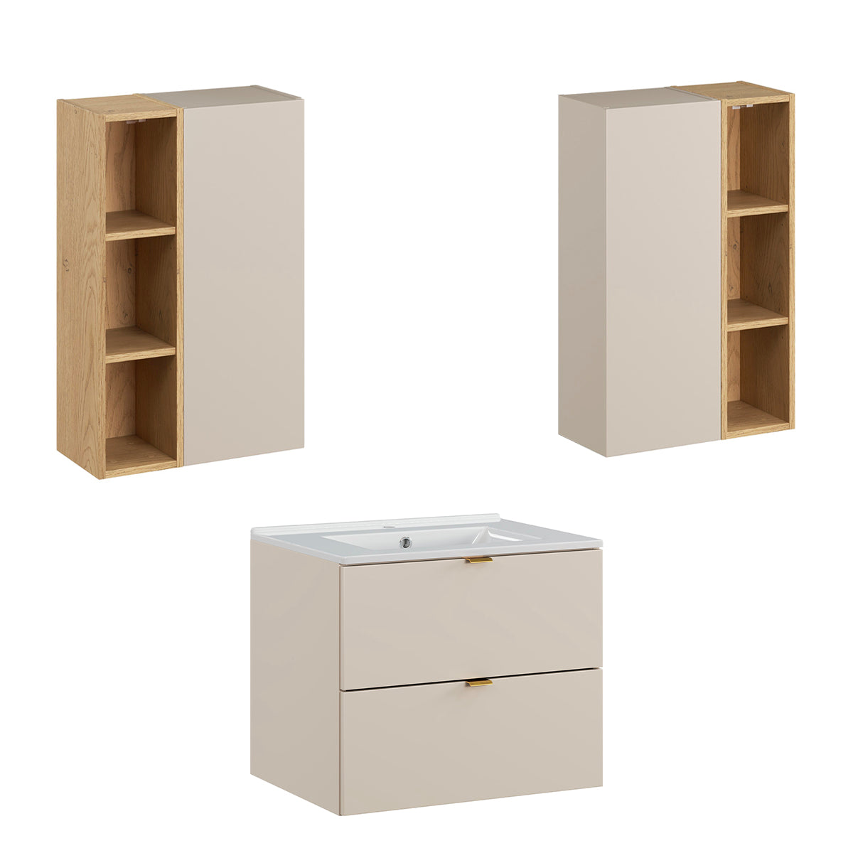 Ensemble meuble simple vasque encastrée 60cm et colonne Azel Cachemire et Bois - vue 9