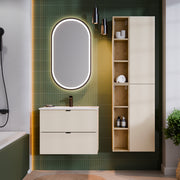 Ensemble meuble simple vasque encastrée 60cm et colonne Azel Cachemire et Bois