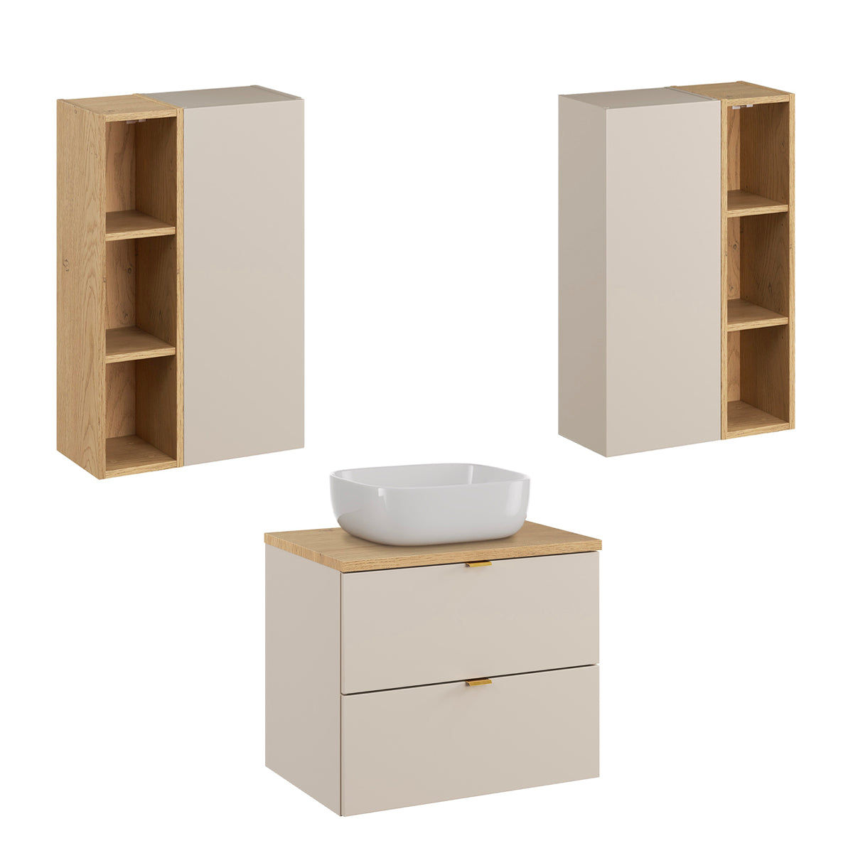 Ensemble meuble simple vasque 60cm et colonne Azel Cachemire et Bois - vue 7