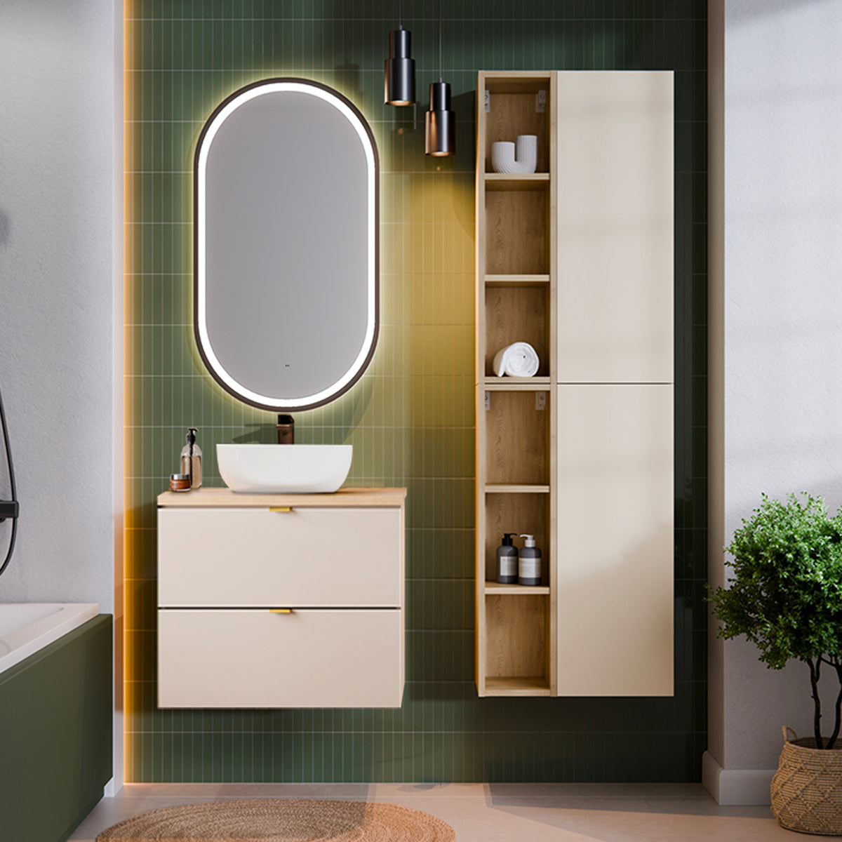 Meuble sous-vasque 60cm plan de toilette Azel Cachemire et Bois - vue 4