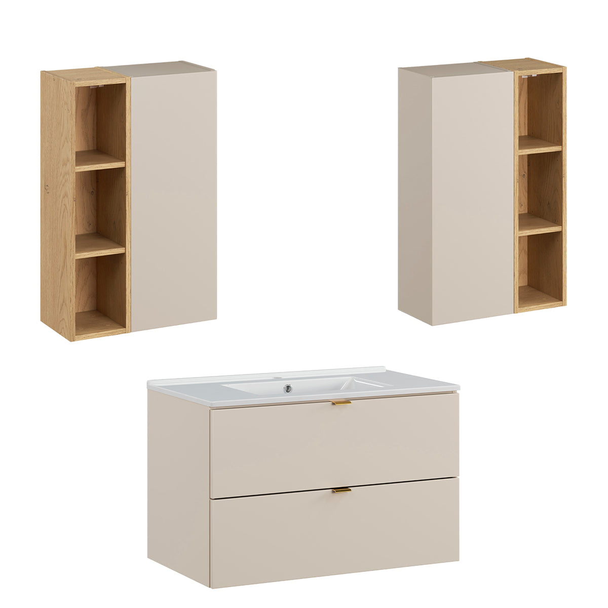 Ensemble meuble simple vasque encastrée 80cm et colonne Azel Cachemire et Bois - vue 7