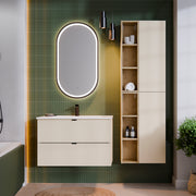 Ensemble meuble simple vasque encastrée 80cm et colonne Azel Cachemire et Bois