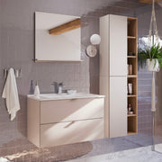Ensemble meuble simple vasque encastrée 80cm et colonne Azel Cachemire et Bois