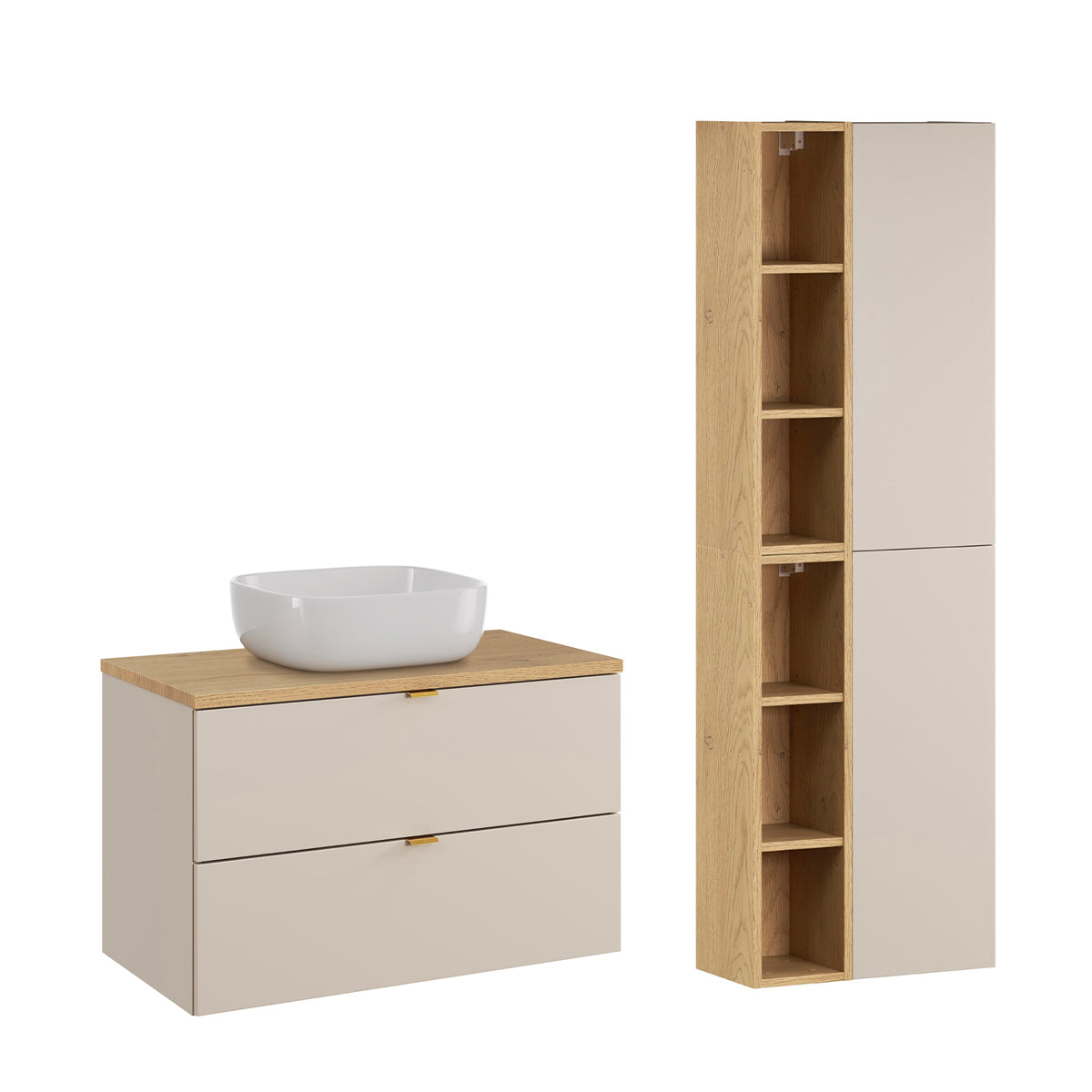 Ensemble meuble simple vasque 80cm et colonne Azel Cachemire et Bois - vue 2