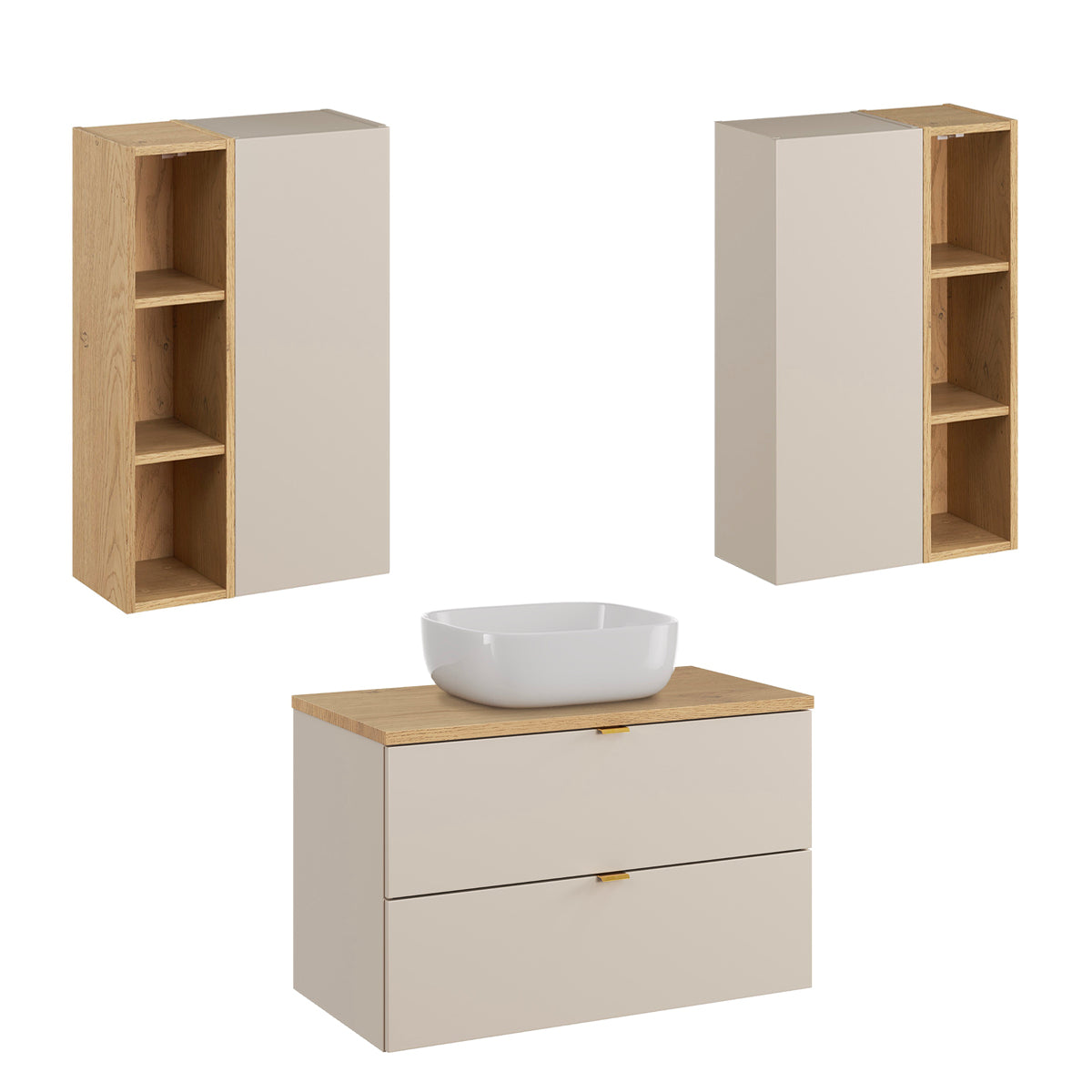 Ensemble meuble simple vasque 80cm et colonne Azel Cachemire et Bois - vue 7