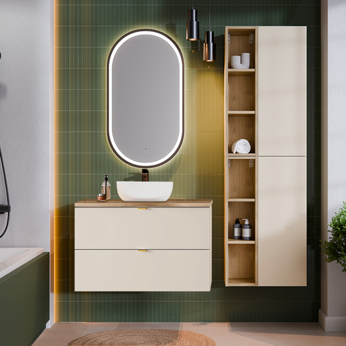 Meuble simple vasque 80cm Azel Cachemire et Bois - vue 4