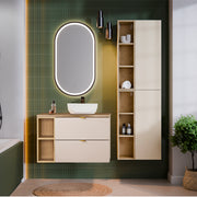 Ensemble meuble simple vasque 80cm 2 niches et colonne Azel Cachemire et Bois