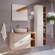 Ensemble meuble simple vasque 80cm 2 niches et colonne Azel Cachemire et Bois
