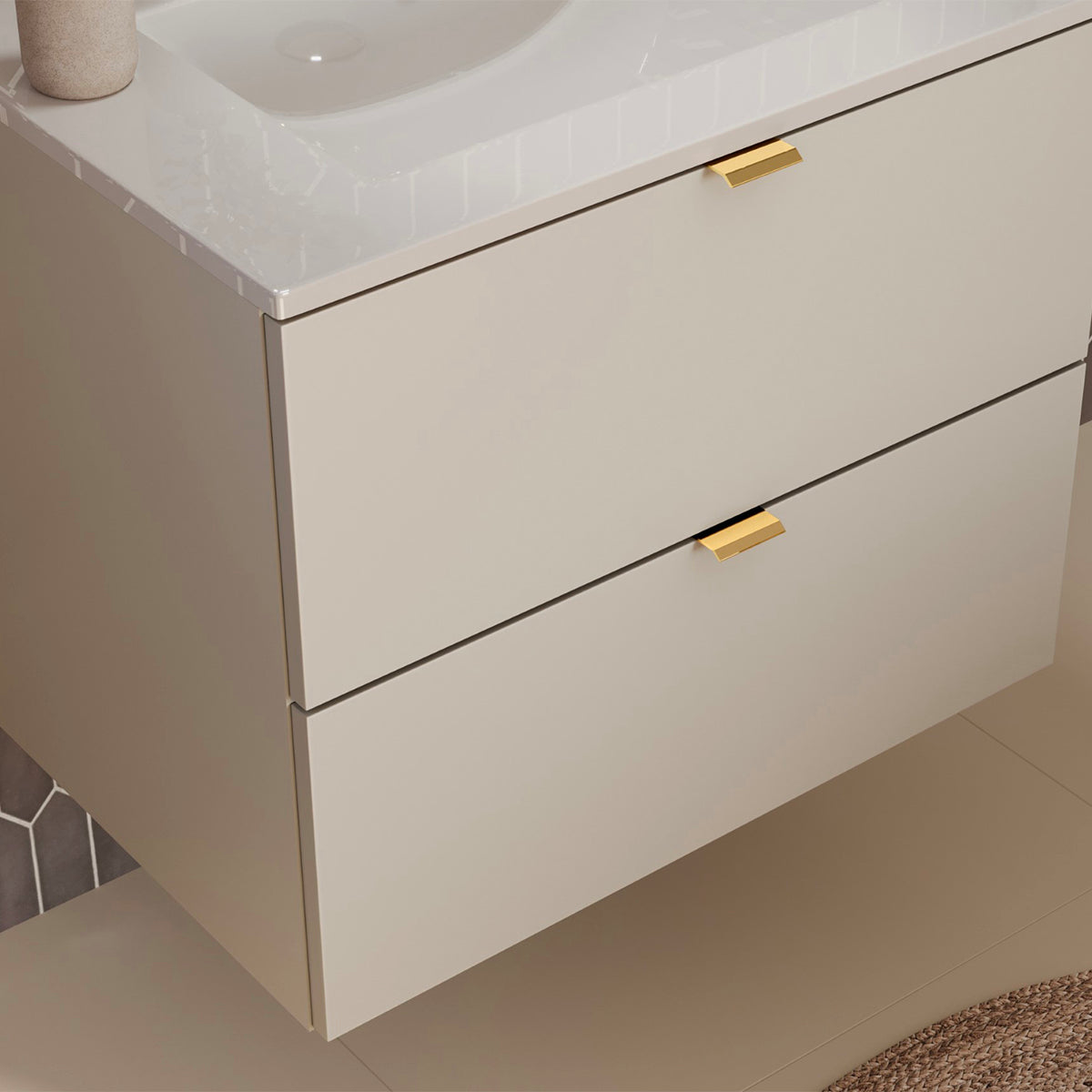 Ensemble meuble simple vasque encastrée 60cm et colonne Azel Cachemire - vue 8