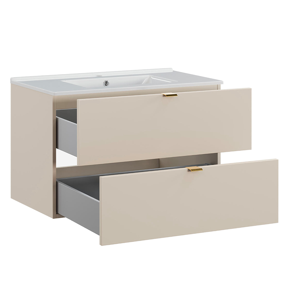 Ensemble meuble simple vasque encastrée 80cm et colonne Azel Cachemire - vue 3