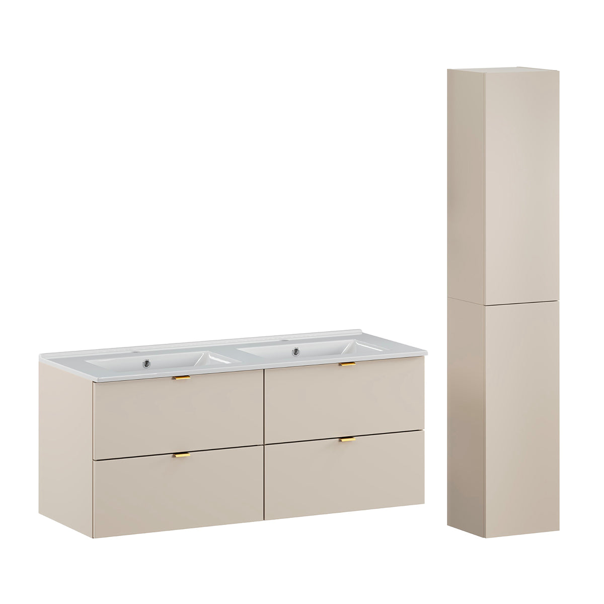 Ensemble meuble double vasque encastrée 120cm et colonne Azel Cachemire