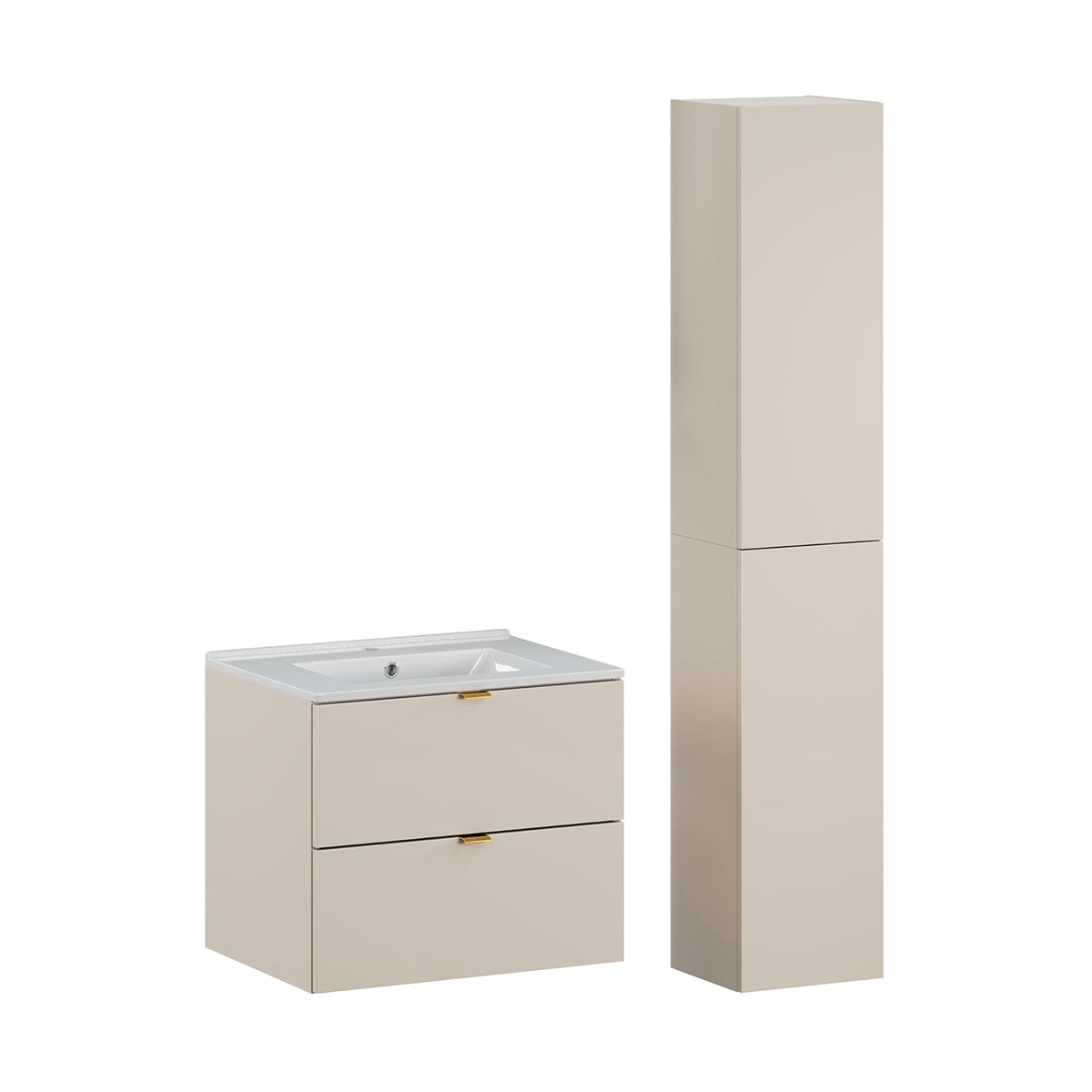 Ensemble meuble simple vasque encastrée 60cm et colonne Azel Cachemire - vue 2
