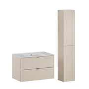 Ensemble meuble simple vasque encastrée 80cm et colonne Azel Cachemire