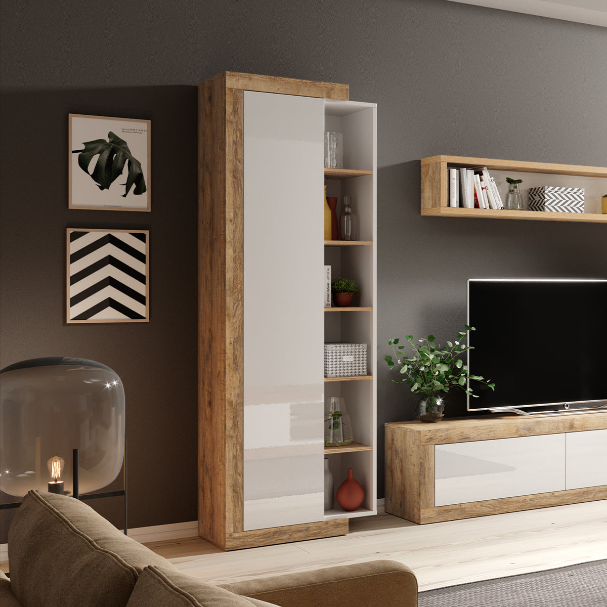 Armoire 1 porte Azior Blanc et Bois - vue 4