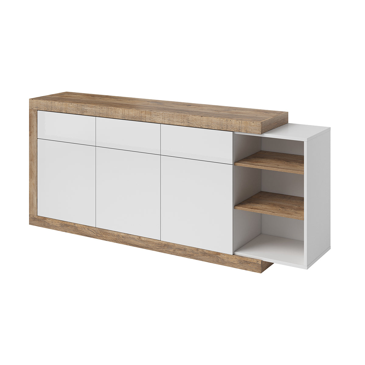 Buffet 3 portes 3 tiroirs Azior Blanc et Bois