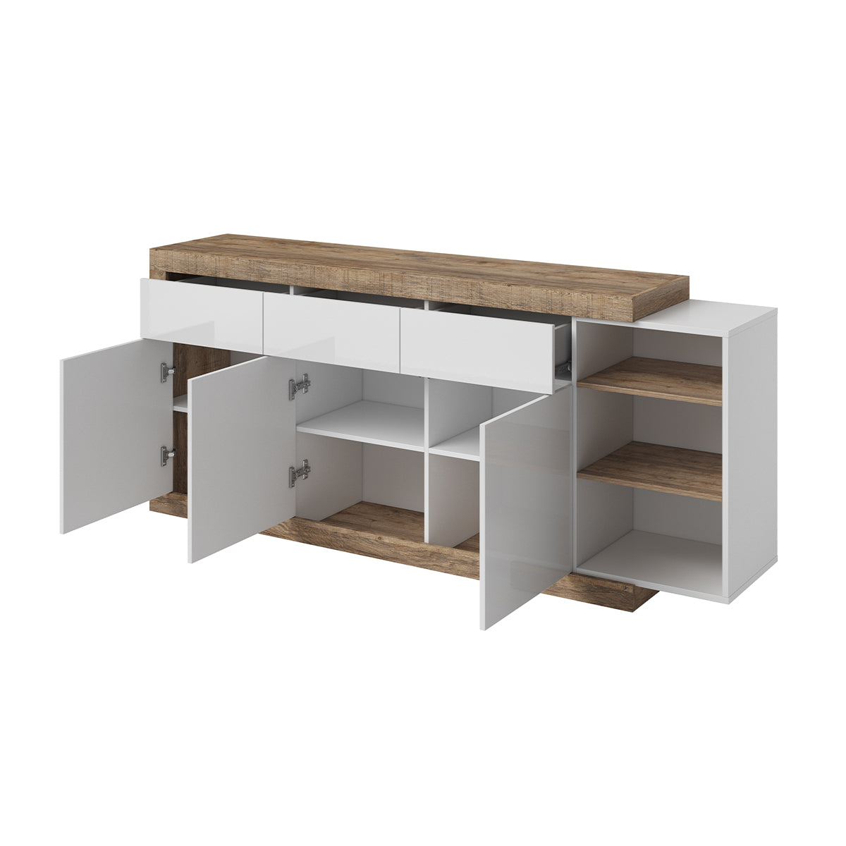 Buffet 3 portes 3 tiroirs Azior Blanc et Bois - vue 3