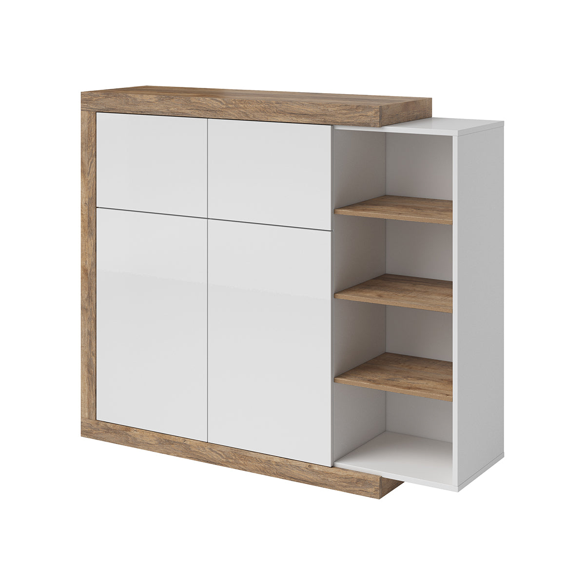 Buffet haut 4 portes Azior Blanc et Bois