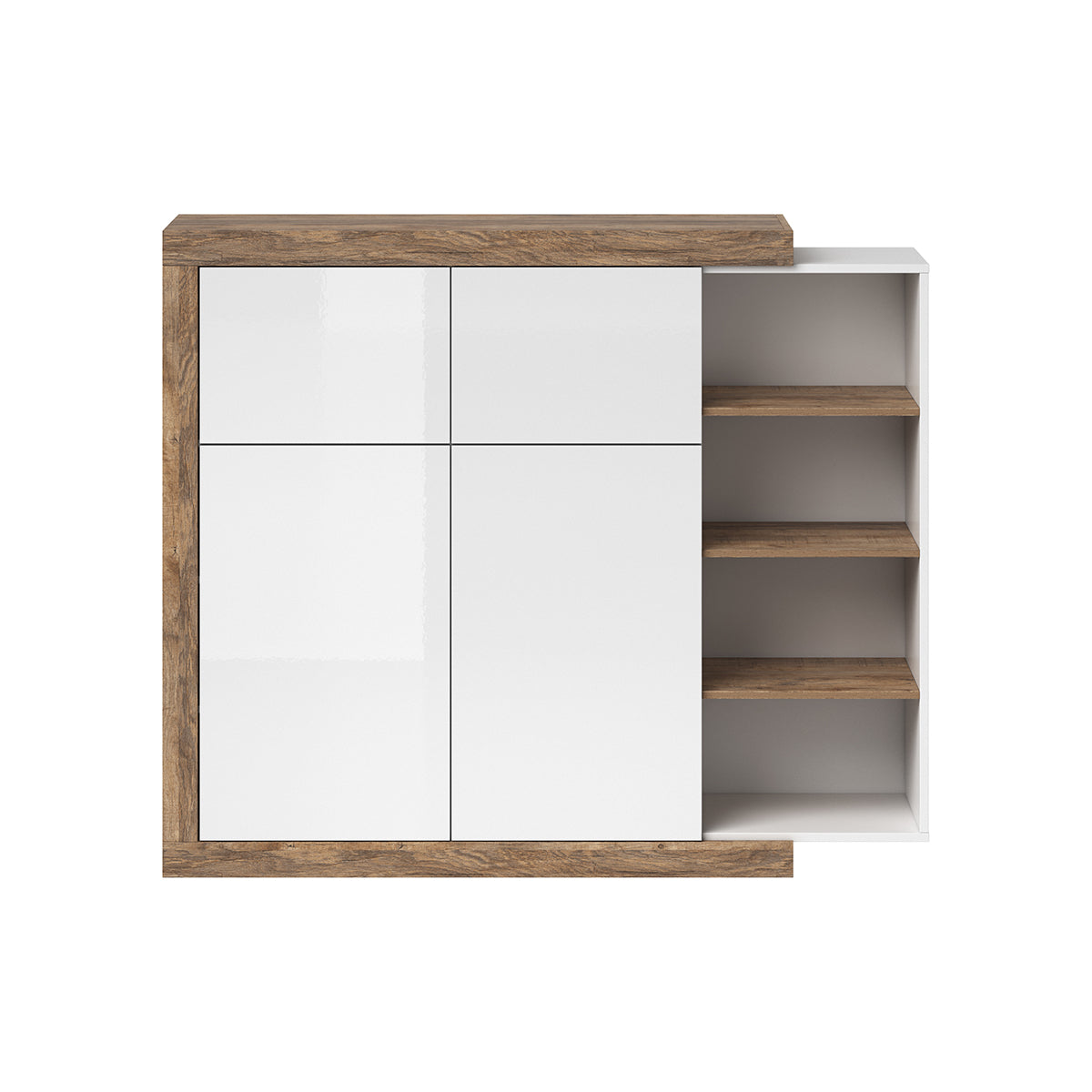 Buffet haut 4 portes Azior Blanc et Bois - vue 2