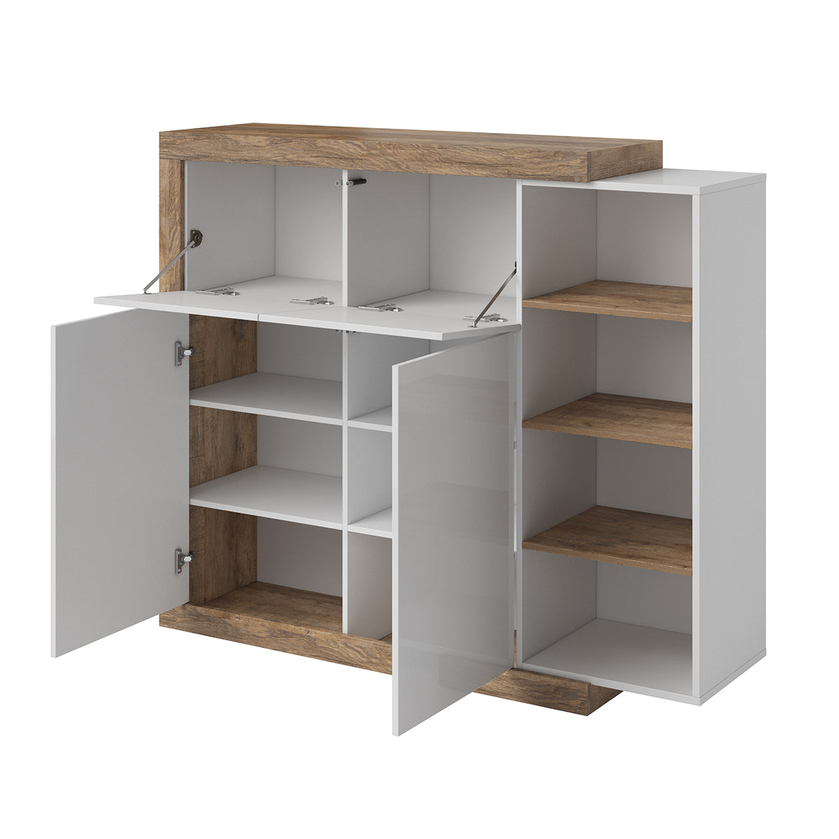 Buffet haut 4 portes Azior Blanc et Bois - vue 3