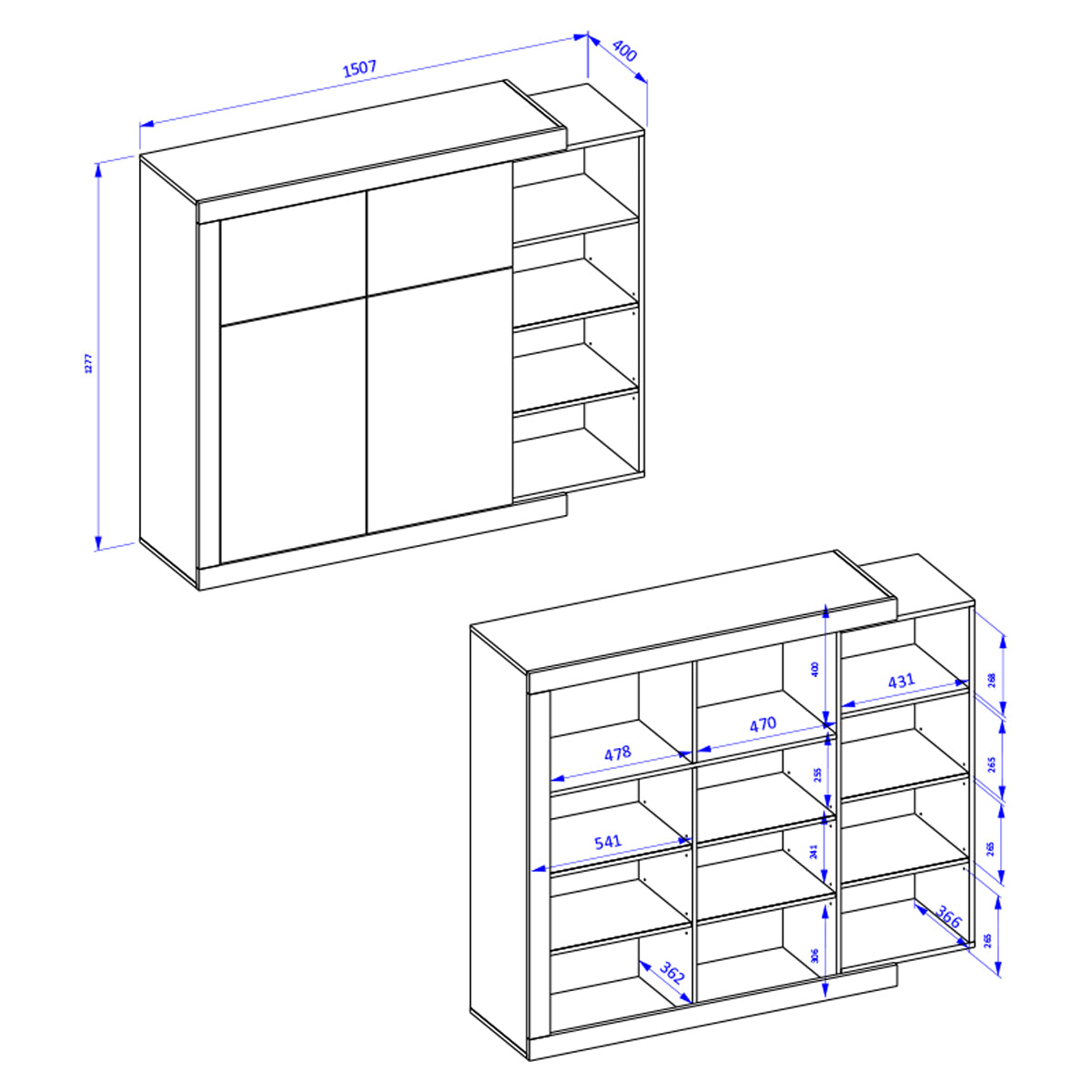 Buffet haut 4 portes Azior Blanc et Bois - vue 5