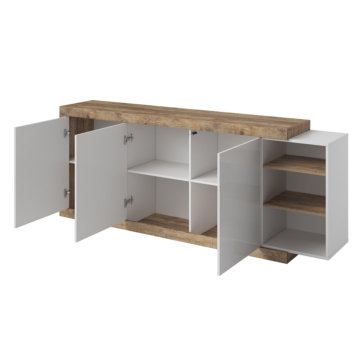 Buffet long 3 portes Azior Blanc et Bois - vue 3