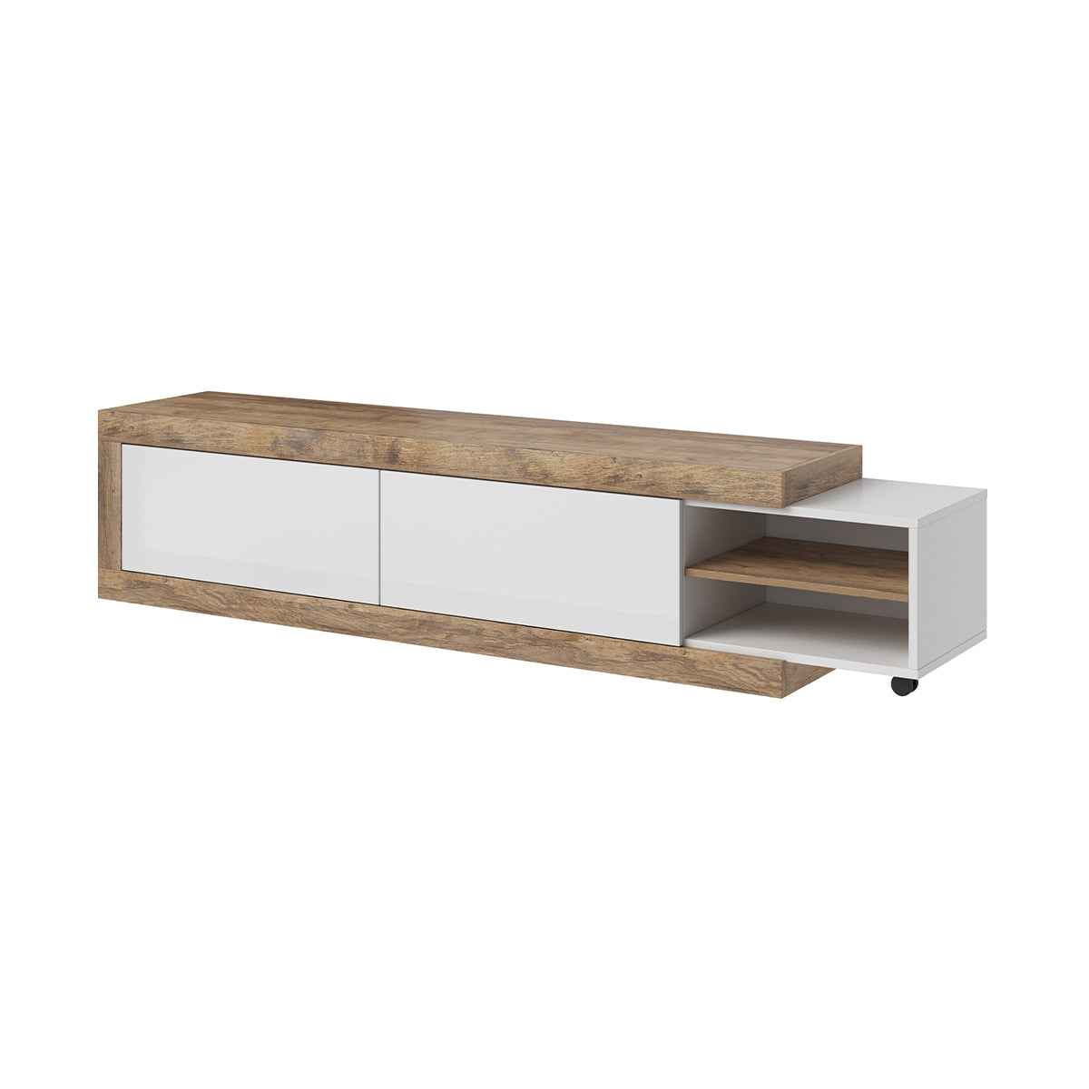 Meuble TV 2 portes 200 cm Azior Blanc et Bois