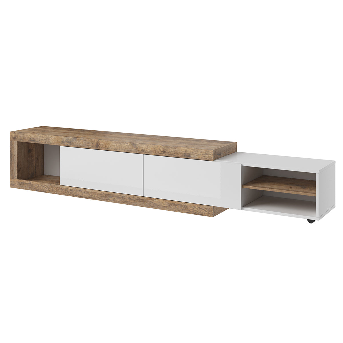 Meuble TV 2 portes 200 cm Azior Blanc et Bois - vue 2