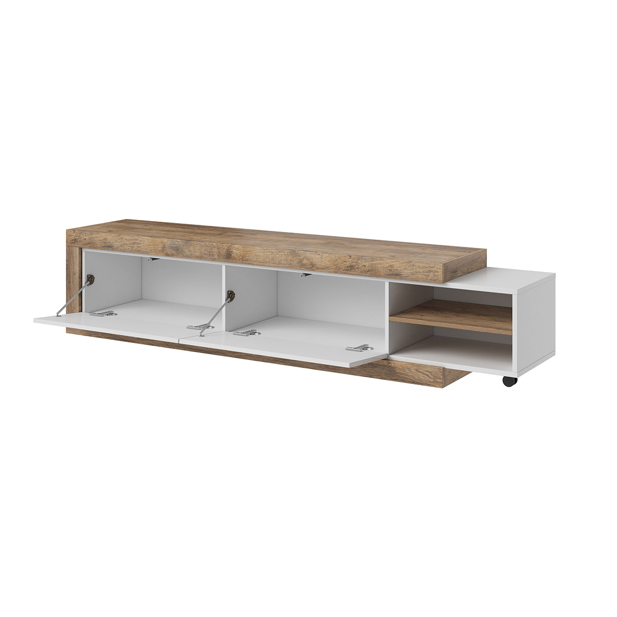 Meuble TV 2 portes 200 cm Azior Blanc et Bois - vue 3